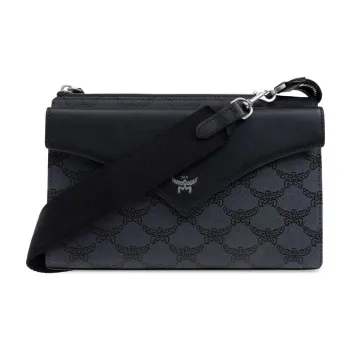 MCM Jacquard Fabric One Shoulder Crossbody Clutches Small Size Men's Gray