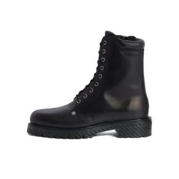 OFF WHITE Logo Debossed Round Toe Combat Boots