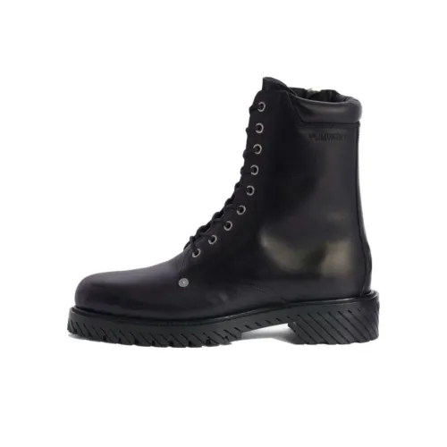 OFF WHITE Logo Debossed Round Toe Combat Boots