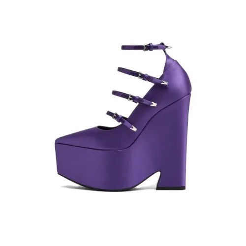 FANSIZHE Chunky Heel High Heels Women's Purple