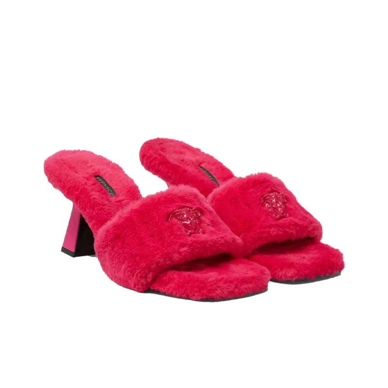 FANSIZHE Chunky Heel Slide Slippers 7.5cm Women's Rose Red-2