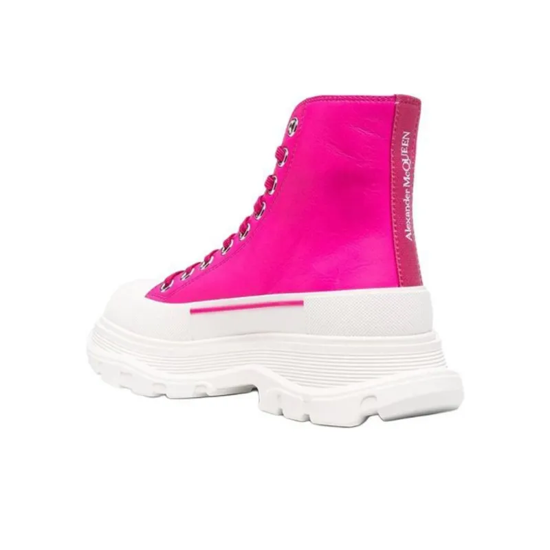 Alexander McQueen Leather Tread Slick Boot Pink White Women's-3