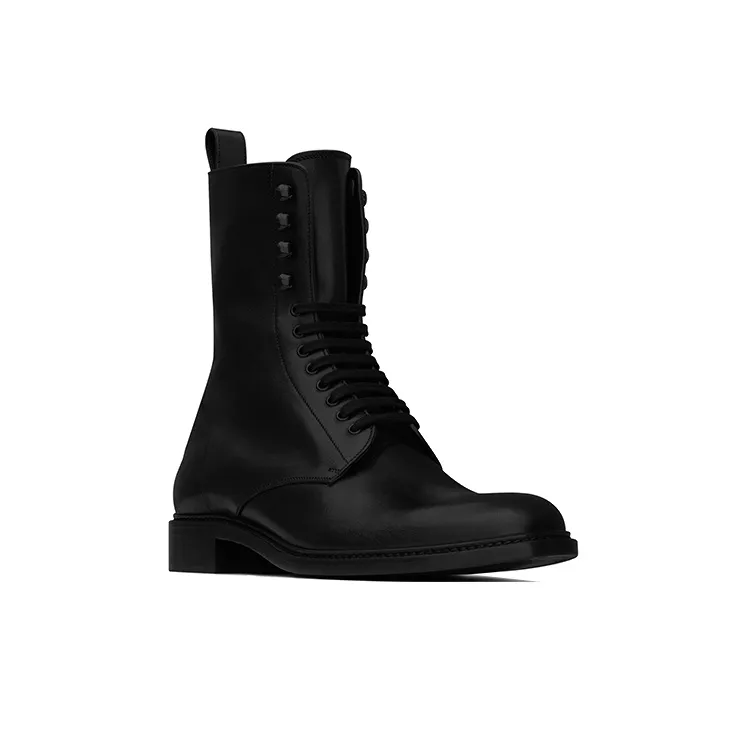 SAINT LAURENT Round Toe Lace Up Boots-2