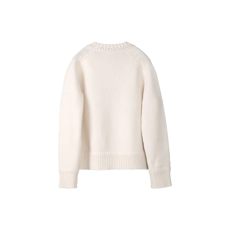 Fstudio Fall And Winter Solid Color Crew Neck 100 Wool Sweaters Crew Neck Effortless Style Sweater Women's Yellow-7