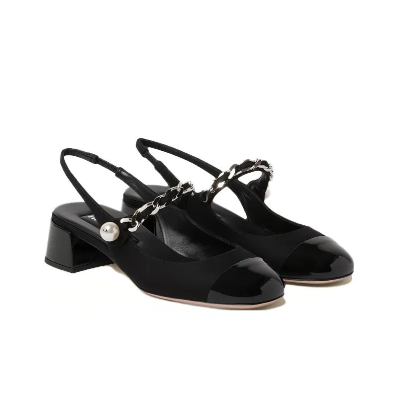 MIU MIU Chunky Heel High Heels 3.5cm Women's Black-3