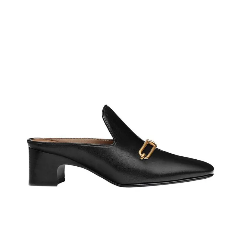 HERMES Roulis Chunky Heel Wrap-toe Slippers 5cm Women's Black-1