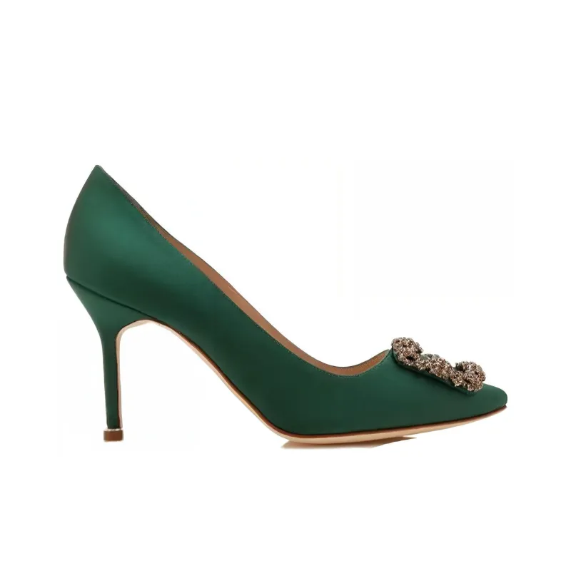 MANOLO BLAHNIK Hangisi Slim Heel High Heels 9cm Women's Green-1
