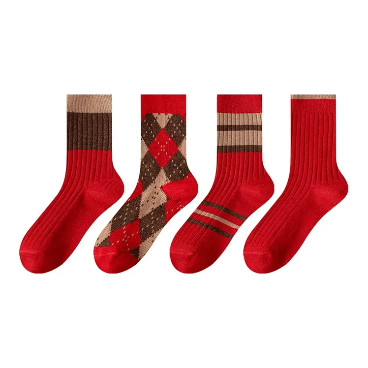 AUGUST Mid Calf Socks Women's 4 Pack Red Plaid-0