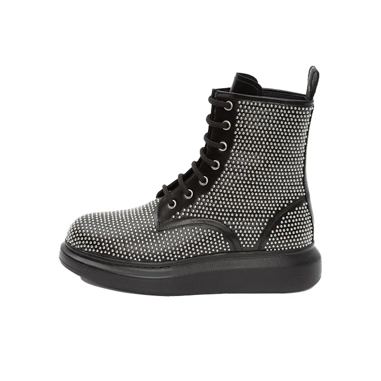 Alexander McQueen Hybrid Lace Up Boot 'Black Silver' Women's-0