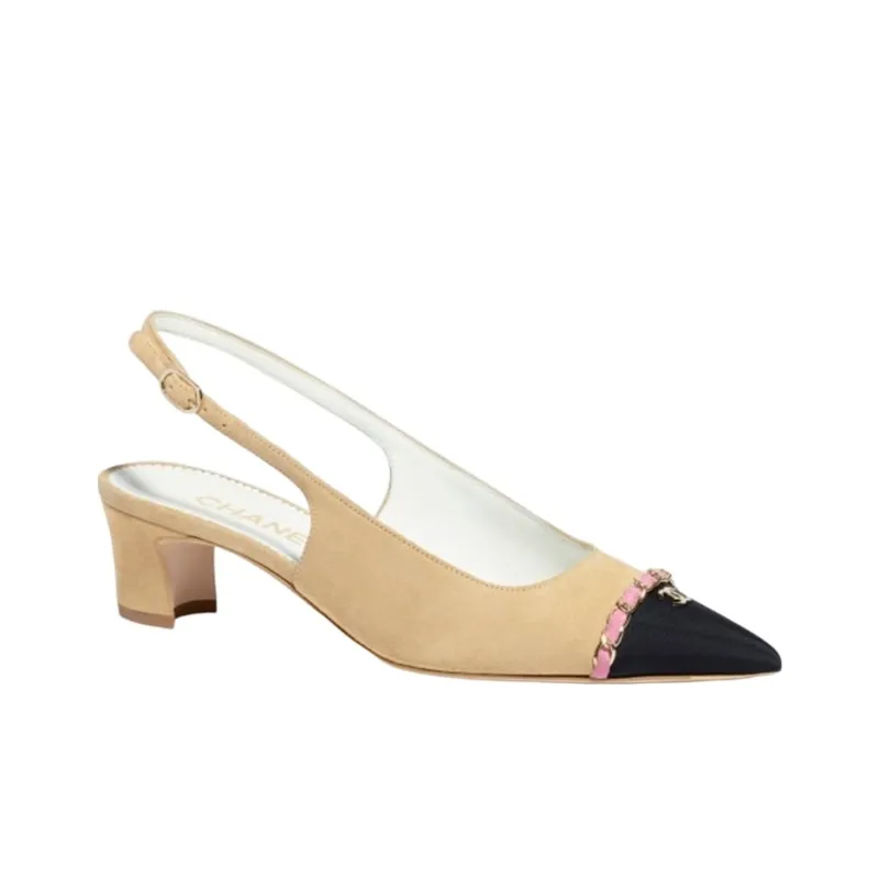 CHANEL Chunky Heel High Heels 4.5cm Women's Beige-1