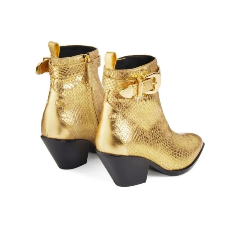 Giuseppe Zanotti/GZ Helena Buckle Ankle Boots 5.5cm Women's Gold-2