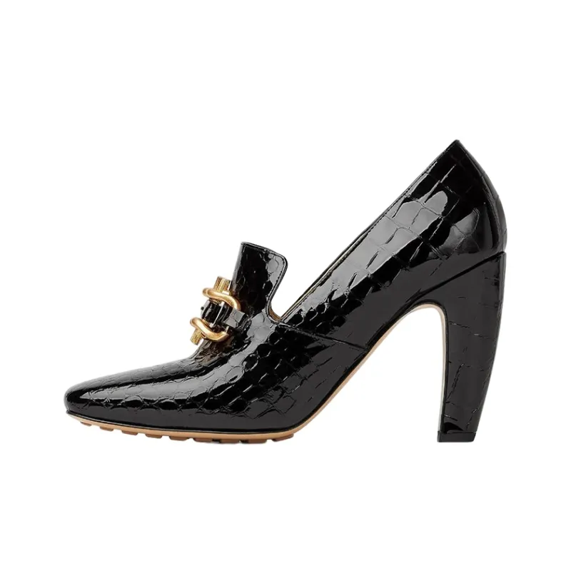 Bottega Veneta Mostra Chunky Heel High Heels 9cm Women's Black-0