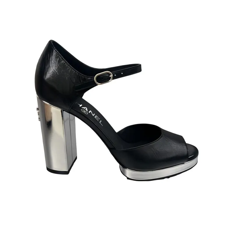 CHANEL 24S Chunky Heel High Heels Women's Black-1