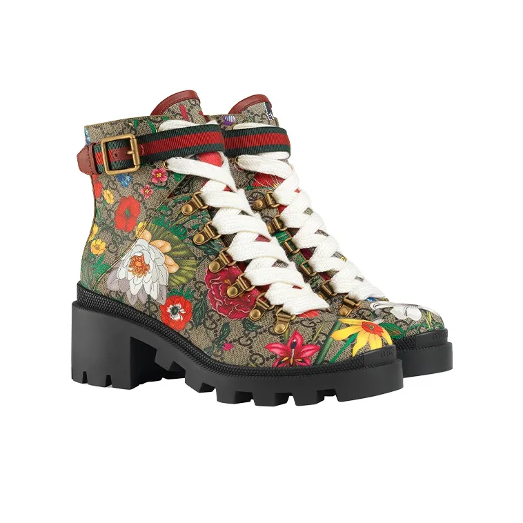 GUCCI Flora Print 57mm Ankle Boots-2