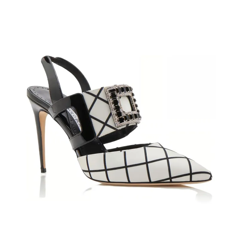 MANOLO BLAHNIK Bimi Slim Heel High Heels 10.5cm Women's Black White-3