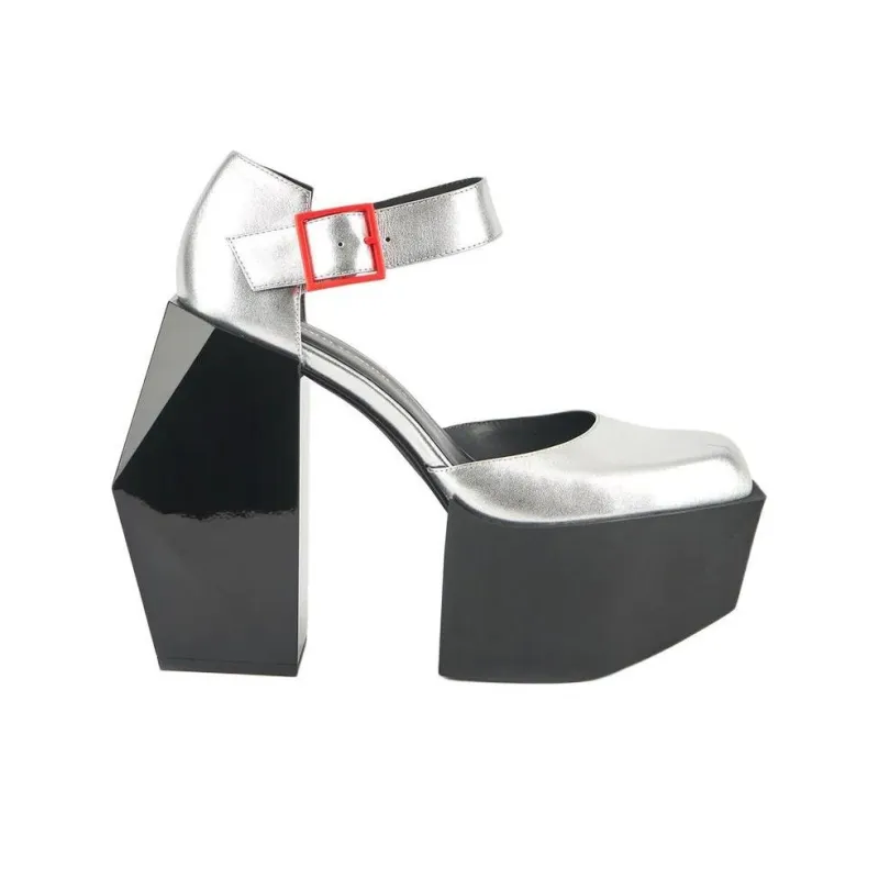 UNITED NUDE Stage Dorsey Irregular Heel High Heels 15cm Women's Silver-1