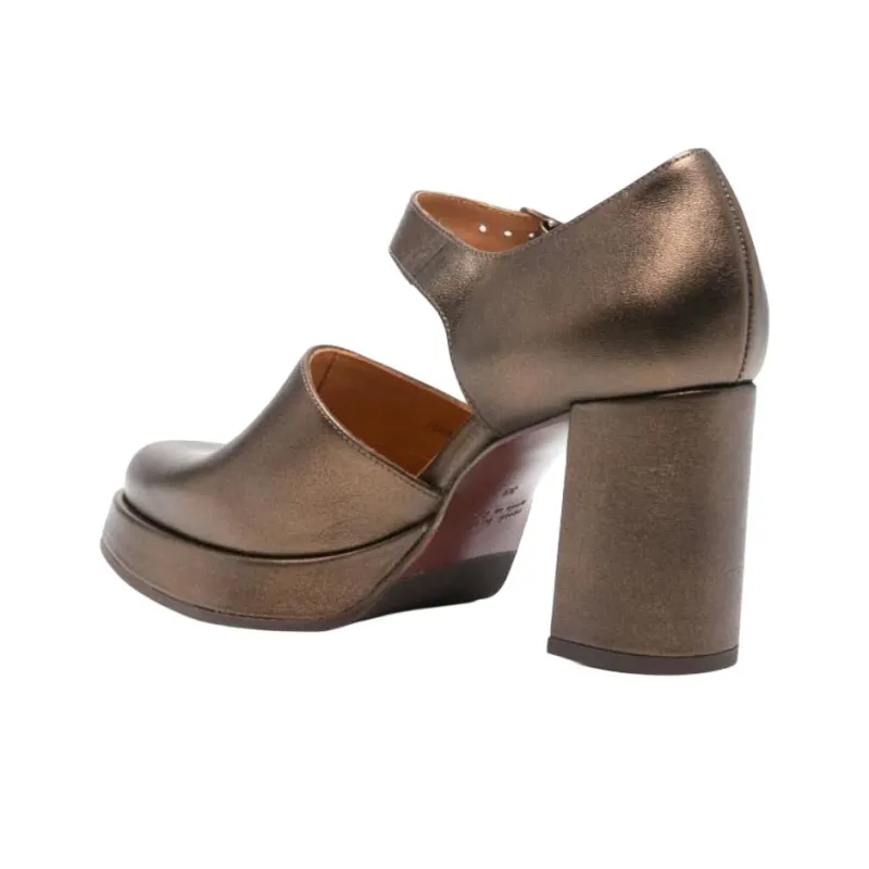 CHIE MIHARA Facet Chunky Heel High Heels 7.5cm Women's Copper-3