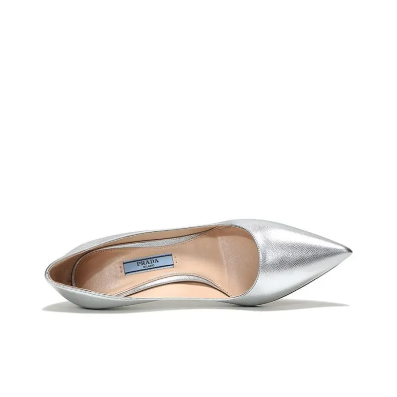 PRADA Slim Heel High Heels 8.5cm Women's Silver-4