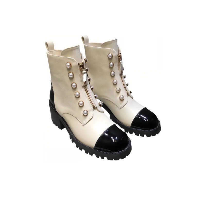 CHANEL Coco Mark Ankle Boots Women's Beige-2