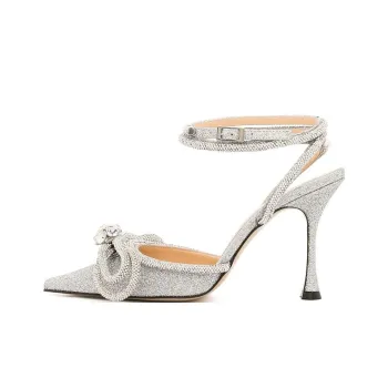 MACH & MACH Bow Embellished Ankle Strap Pumps