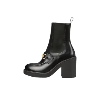 GUCCI Horsebit Short Chelsea Boots 7cm Women's Black