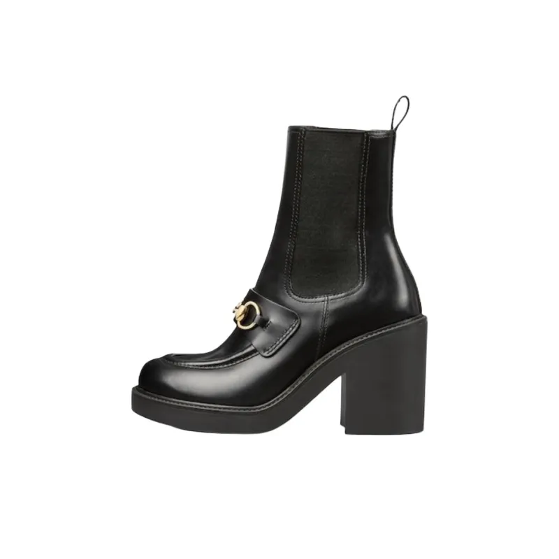 GUCCI Horsebit Short Chelsea Boots 7cm Women's Black-0