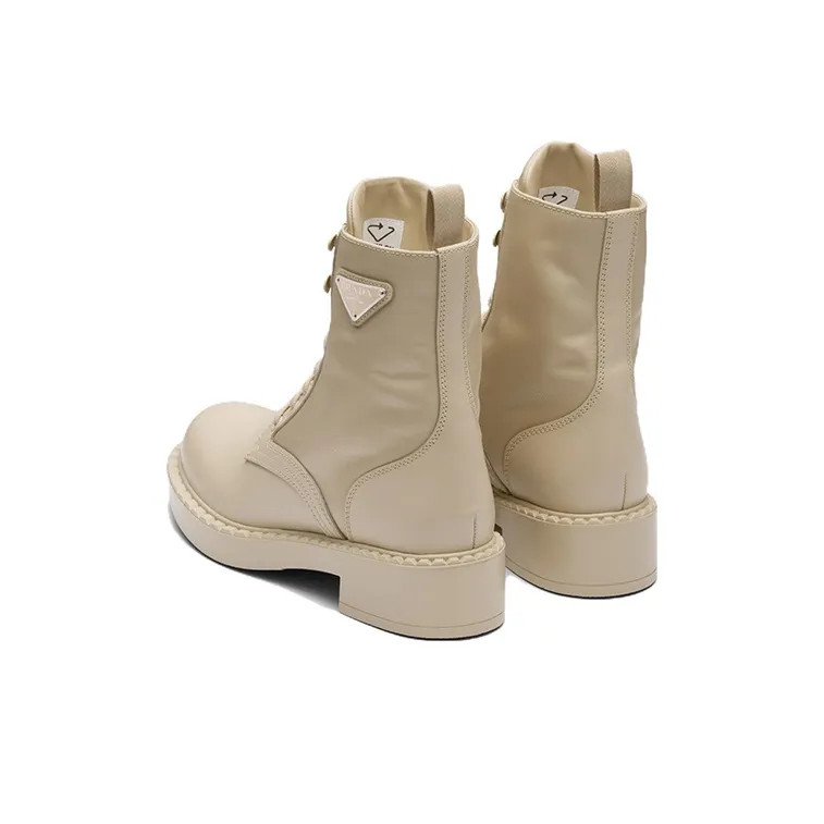 PRADA Women's Brushed Leather And Re-Nylon Ankle Boot 'Desert Beige'-2