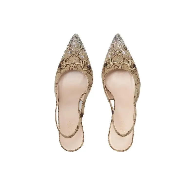 GUCCI Horsebit Slim Heel High Heels 8.5cm Women's Beige Brown-2
