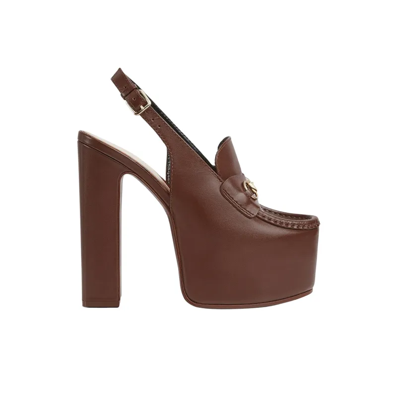 GUCCI Horsebit Chunky Heel High Heels 14.5cm Women's Brown-1
