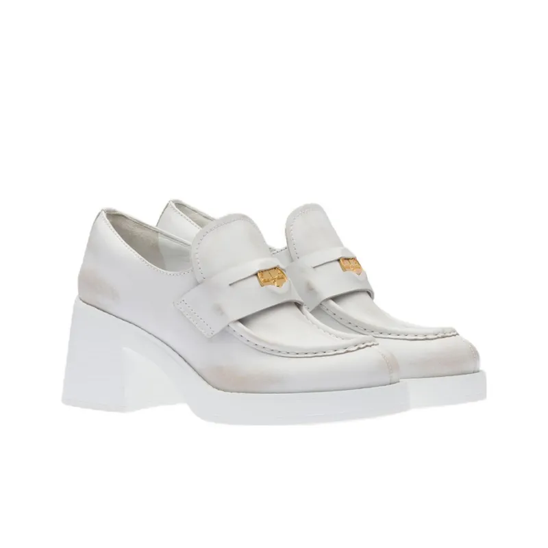 MIU MIU Penny Block Heel High Heels 7.5cm Women's White-2
