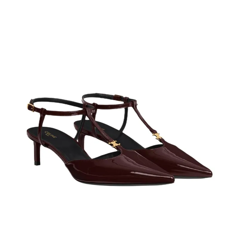 CELINE Kitten Slim Heel High Heels 5cm Women's Red-2