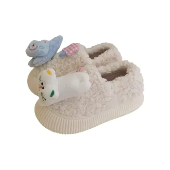 Thin Strips Cotton Slippers Women's, White