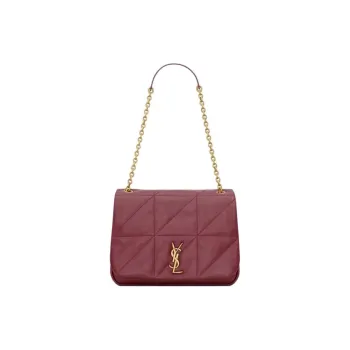 SAINT LAURENT Lambskin Shoulder Bag Medium Size Unisex Merlot Red