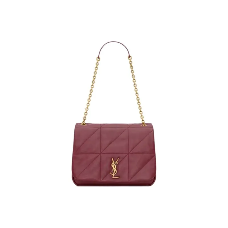 SAINT LAURENT Lambskin Shoulder Bag Medium Size Unisex Merlot Red-0