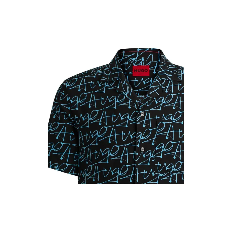 HUGO BOSS Relaxed Fit Short Sleeved Shirt With Seasonal Print Shirt Men's Black-3