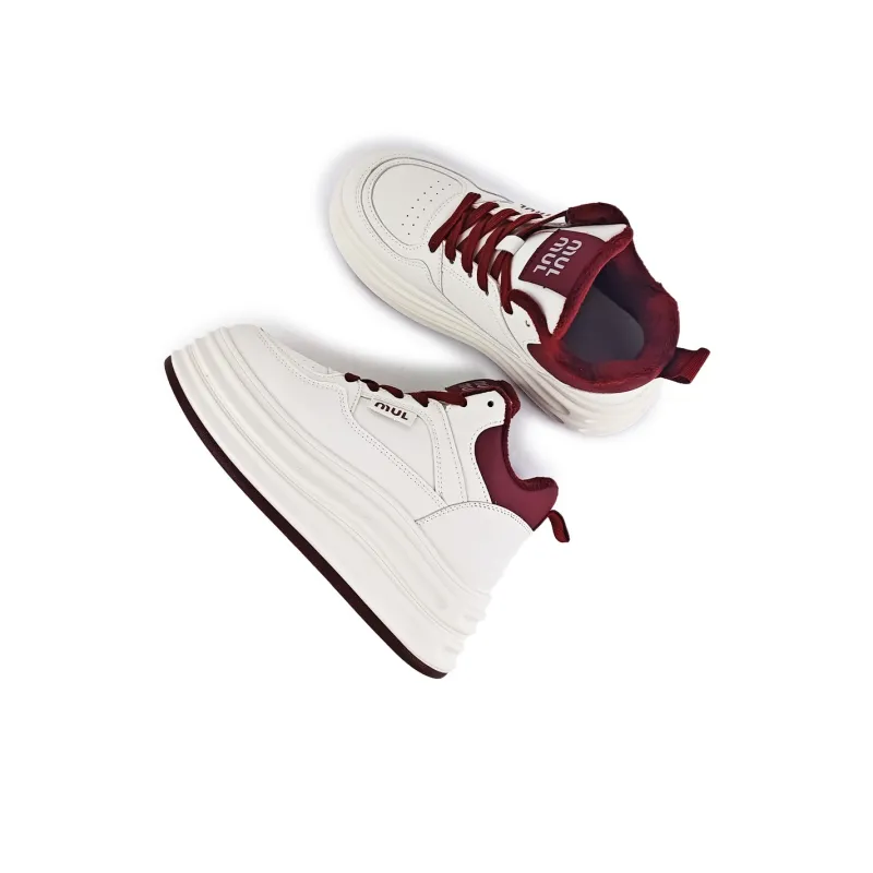 La Chapelle Skateboard Shoes Women's High Top Beige Red-4