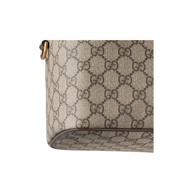 GUCCI Canvas Handbag Medium Size Women's Beige & Dark Brown-4