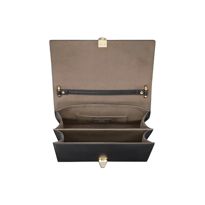 FENDI Kan I Calfskin One Shoulder Handbags Women's Black-4