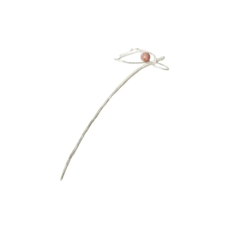 M.Wong 925 Sterling Silver Inlay Rose Quartz With Tiger's Eye Hairpin Hair Accessory Women's-0
