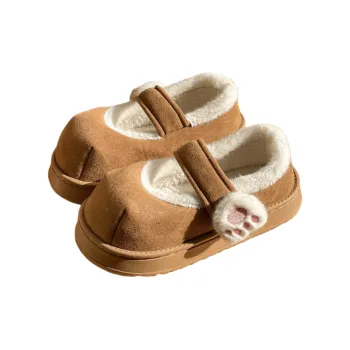 TLIT Winter Padded Shoes For Women's Cute Cat Paw Hook and Loop Home Comfortable Warm Soft Fleece Lined Cotton Slippers