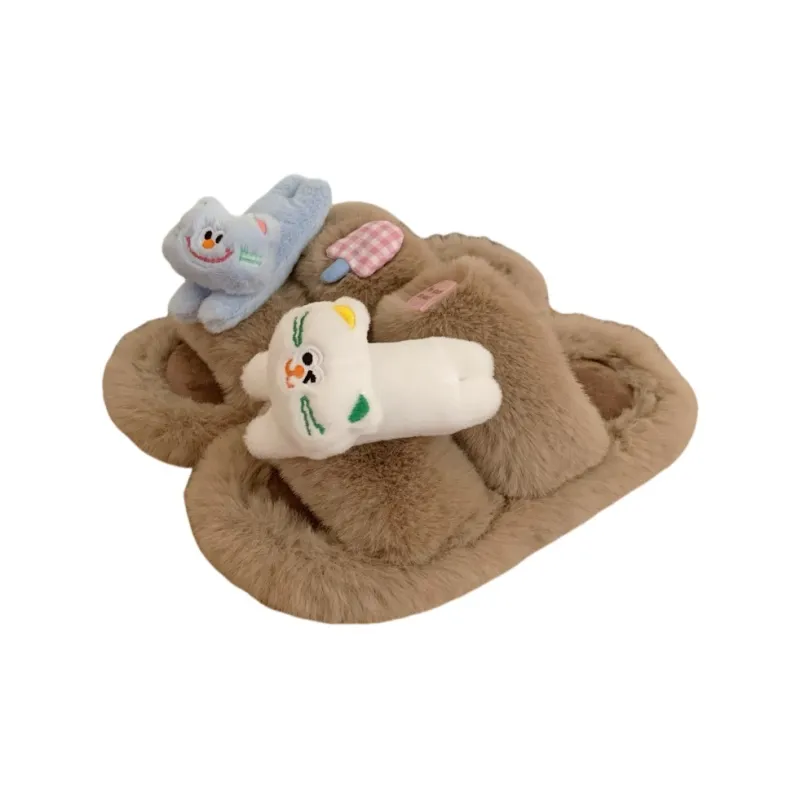 Thin Strips Cotton Slippers Women's, White-6