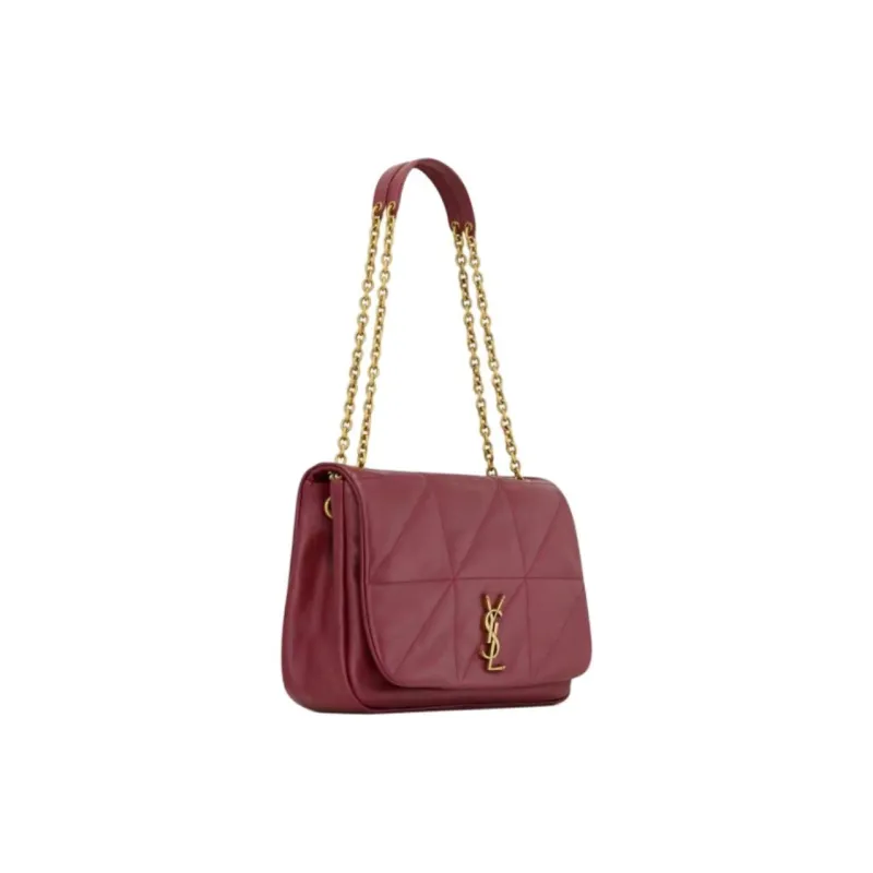 SAINT LAURENT Lambskin Shoulder Bag Medium Size Unisex Merlot Red-1