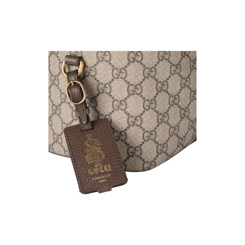 GUCCI Canvas Handbag Medium Size Women's Beige & Dark Brown-5