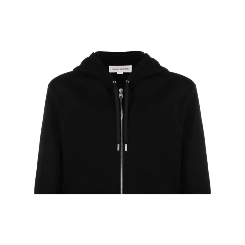 Alexander McQueen Seal Embroidered Zip Up Drawstring Hoodie-2
