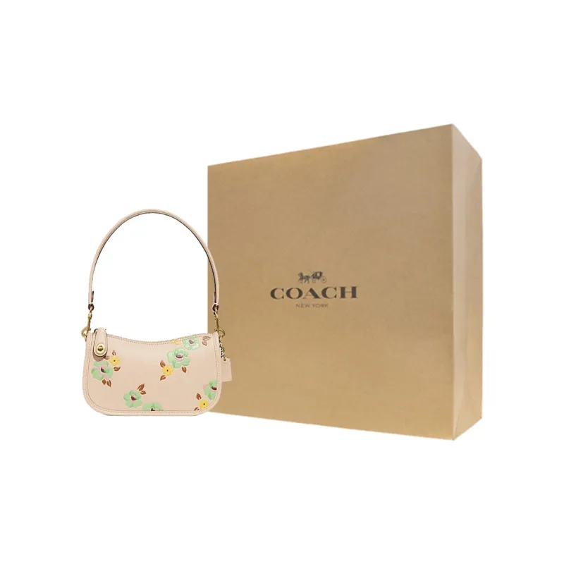 COACH Swinger Cow Leather One Shoulder Handbag Small Size Women's Beige Yellow-5