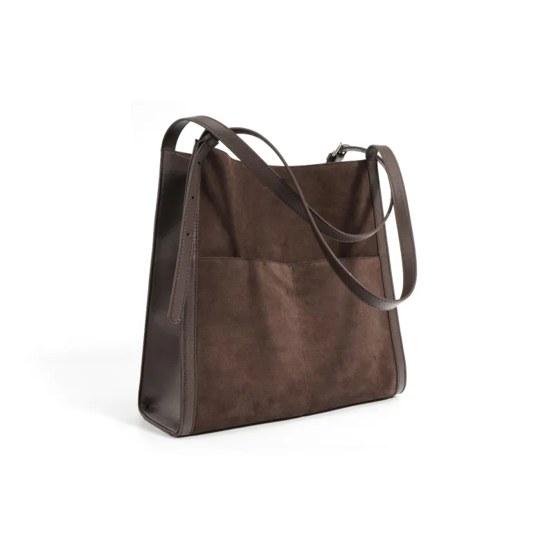 COURONNE Top Grain Cow Leather Shoulder Bag Regular Women's Blueberry Cocoa Glossy Finish-0