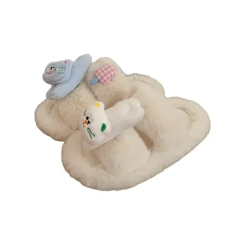 Thin Strips Cotton Slippers Women's, White