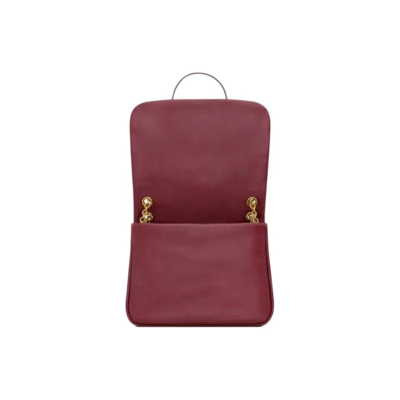 SAINT LAURENT Lambskin Shoulder Bag Medium Size Unisex Merlot Red-5