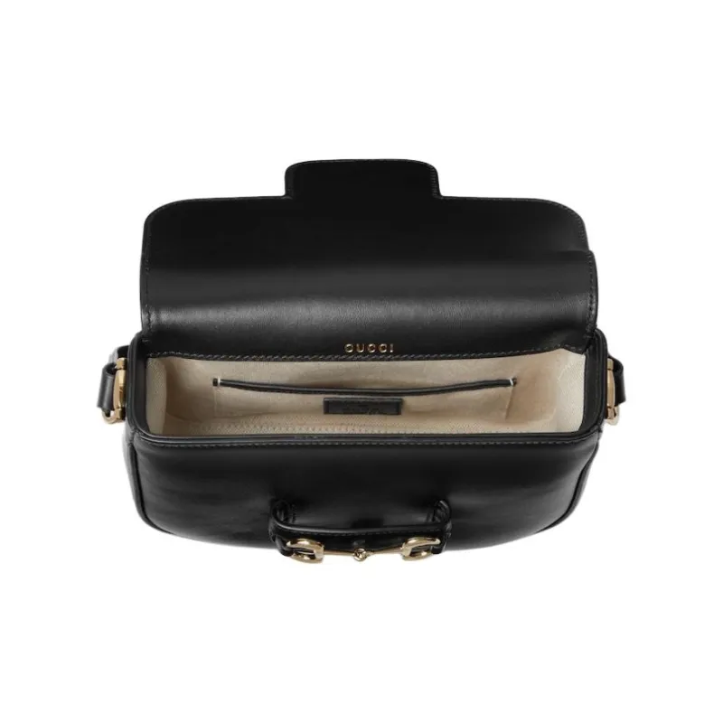 GUCCI Horsebit Leather Shoulder Bag Mini Women's Black-4