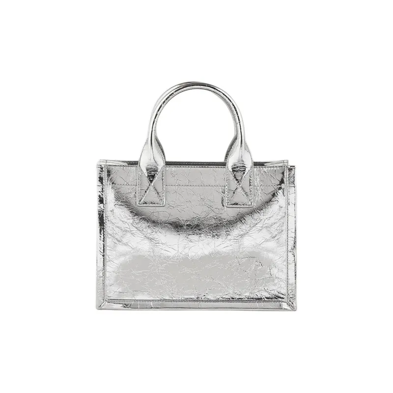 Sandro Leather Tote Bag Shopping Bag Shoulder Bag Crossbody Bag Handbag Women's Metallic Silver-3
